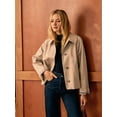 thumbnail image 5 of Women Cropped Trench Coat Light-Weight Single Jacket Fall Windbreaker Fashion Outerwear Khaki M, 5 of 8