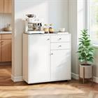 Barara King Kitchen Sideboard Buffet Coffee Bar Cabinet with 2 Drawers 2 Doors and 3 Adjustable Shelves Organizer, White