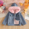 thumbnail image 3 of Mnyotv Girls Hooded Fleece-Lined Denim Jackets Outwear Long Sleeve Plush Coats Fall Winter Clothes for Little Girl Size 2-3 Years, 3 of 7