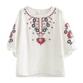 thumbnail image 5 of DHFJKG Boho Tops For Women Floral Embroidered T Shirt Half Sleeve Crew Neck Lightweight Loose Fit Casual Tee Beach Comfy Top, 5 of 5