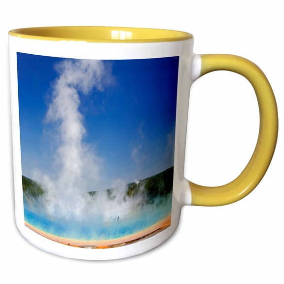 3drose, Visitors, Grand Prismatic Spring, Yellowstone Np, Wy - Us51 Aje0014 - Adam Jones, 11oz Two-tone Yellow Mug