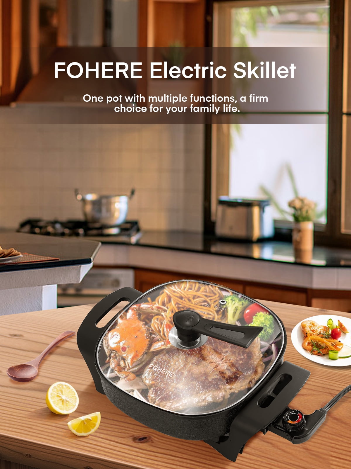 Moss & Stone Square Nonstick Electric Skillet 12 Inch Aluminum Electric  Fryer With 2 Layers Of Non-Stick Coating, Adjustable Temperature Control,  Lid