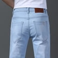 thumbnail image 5 of Men Business Casual Straight Narrow Leg Jeans Light Blue Gray Stretch Vintage Denim Pants Streetwear Slim Fit Quality Trousers, 5 of 6
