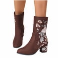 thumbnail image 5 of qkdmdw Coffee Women'S Mid Calf Boots High Heel Zipper Mesh Floral Embroidered Lightweight Casual Fall Winter Pointed Toe Dress Boots For Women, 5 of 7