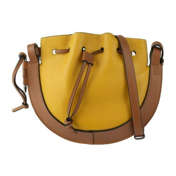 Pre-Owned LOEWE Horseshoe Shoulder Bag A826303X03 Leather Yellow Brown Drawstring (Good)