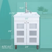 Tehila White Laundry Sink with Cabinet and Stainless Pull-down Faucet