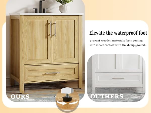 24" Bathroom Vanity with Sink, Freestanding Wooden Bathroom Vanity Cabinet with Soft-Closing Door and Metal Handle, Modern Floor Standing Storage for Small Spaces，Natural Wood
