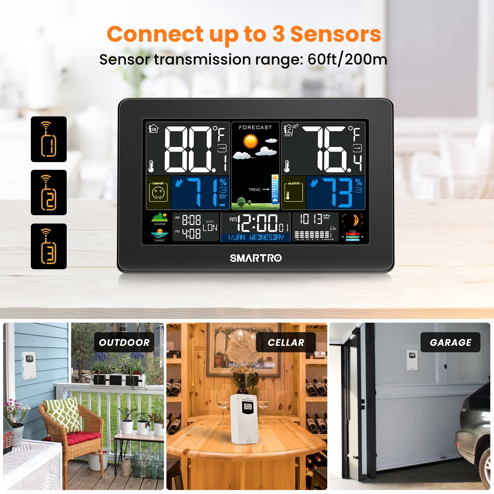 SMARTRO SC93 Color Weather Station Clock with Dual Alarm, Barometer, Black