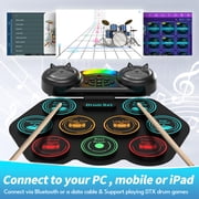 Burufy Electronic Drum Set for Kids Adults,9 Pads Portable Electronic Drum Pad Built-in Dual Bluetooth Speaker with Headset Jack/ Drumsticks/ Foot Pedals, Christmas Birthday Gift