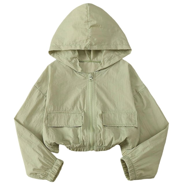 Chaqueta Ligera de Verano Color Sólido de las Niñas con Capucha de Moda Y Versátil para Niños Chaqueta Ligera
