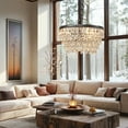 thumbnail image 3 of Vintage Round 19 Inch Crystal Droplets Chandelier, Luxury Ceiling Lamp, Elegant Ceiling Light, Light Fixture for Living Room, Dining Room, 3 of 9