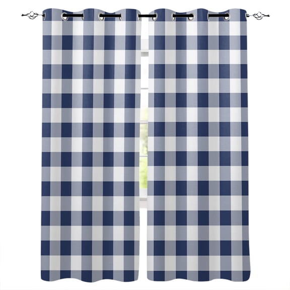 Navy Blue White Plaid Blackout Curtains 72 Inches Long, Farmhouse Checkered Buffalo Thermal Insulated Black Out Curtains, Darkening Window Curtain Drapes for Bedroom Living Room 52"x72" 2 Panels