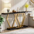 70.9 Inch Extra Long Sofa Table，Black and Gold Console Table with Faux