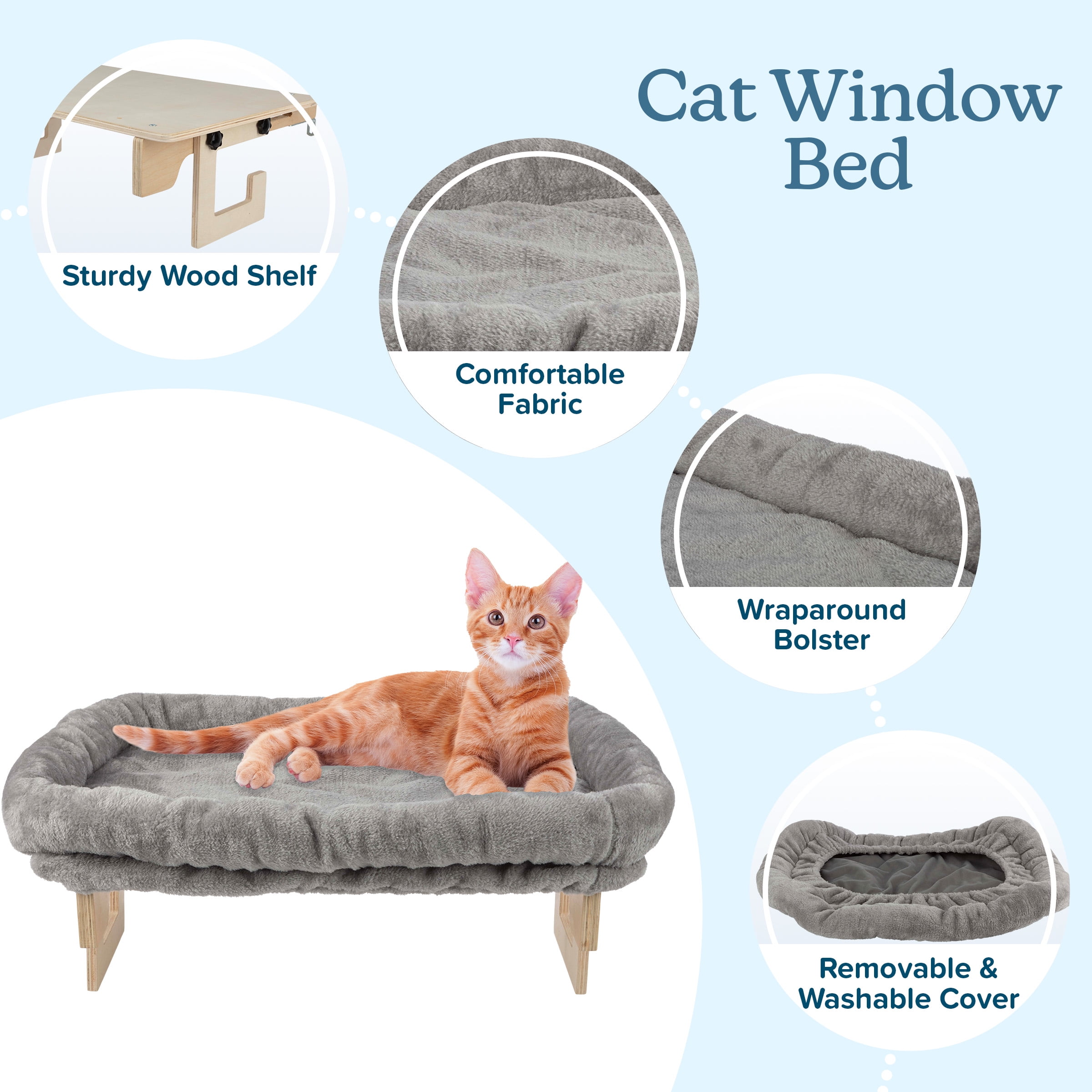 PETMAKER Cat Bed for Window Sill - Cat Window Perch with Bolster (Gray)