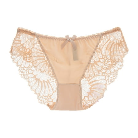 Bigersell Lace Panties for Women High Cut Lace G-String Thong Underwear Mesh Floral Lace Lingerie Bikini Panties Womens Underpants Khaki 3XL