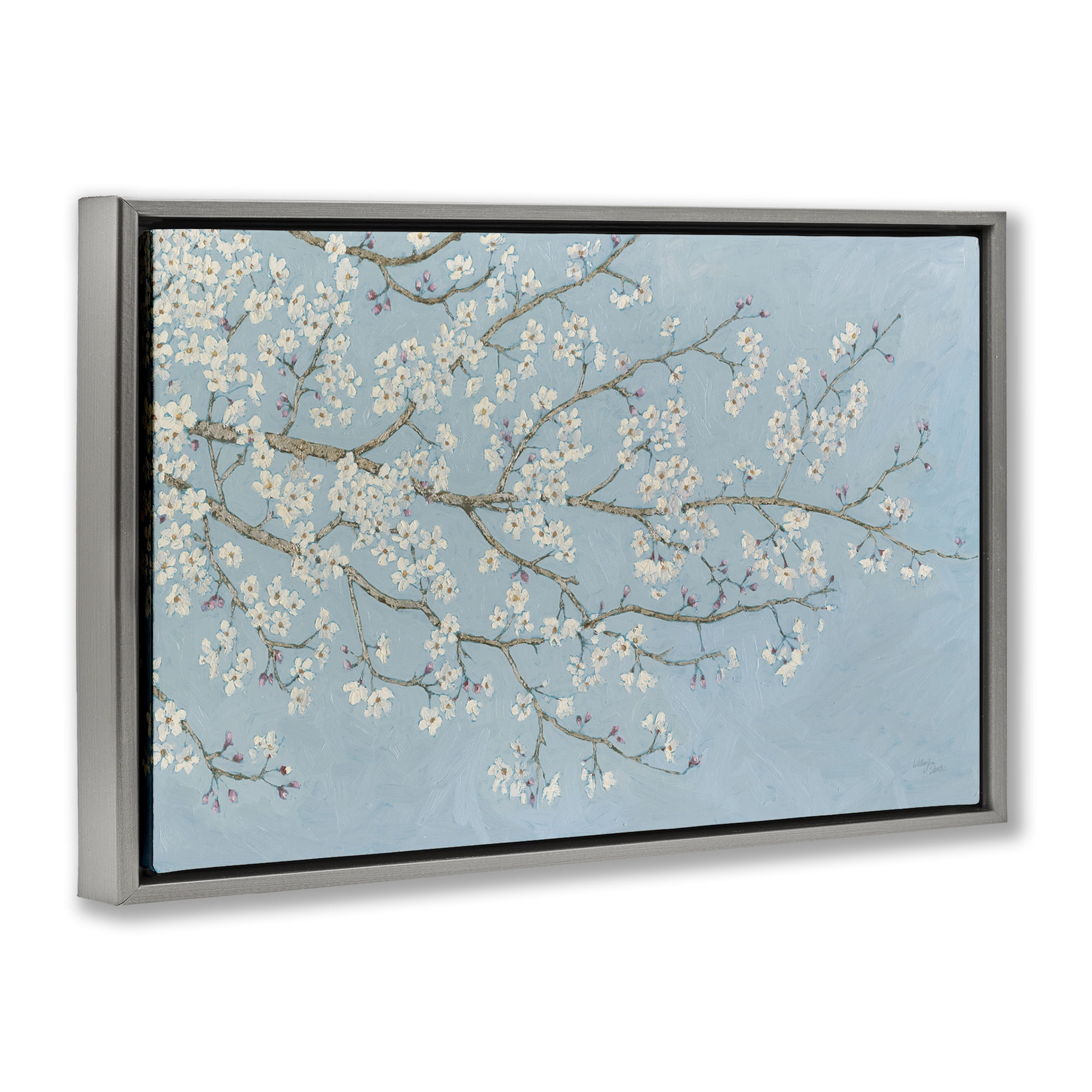 Stupell Industries Delicate Apple Blossoms Plants & Flowers Painting Gray Floater Framed Canvas Art Print Wall Art, 25 x 17
