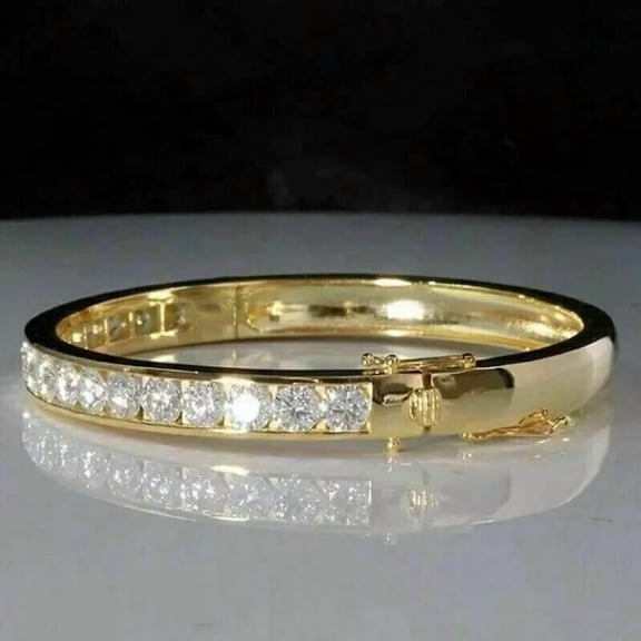 5Ct Round Cut Lab Created Diamond Women's Bangle Bracelet 14K Yellow Gold Plated Silver