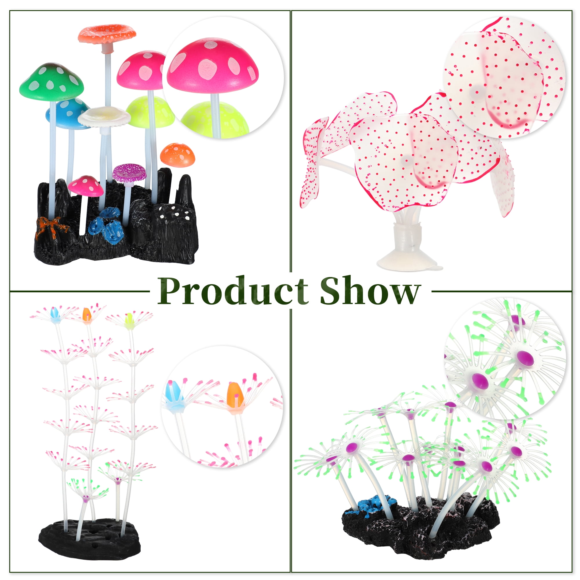 Silicone Glowing Aquarium Decorations Fluorescence Coral Glowing Sucker Coral for Aquar Pink Green 1 Set