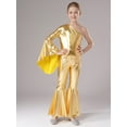 thumbnail image 3 of Fldy Girl's Skating Jumpsuit Shiny Sequins Party Romper Bodysuit One Shoulder Dance Leotards Flare Gold 10, 3 of 7
