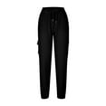 thumbnail image 4 of Women's Pants Fashion Womens Casual Solid Color Casual Elastic High Waist Wide Cropped Leg Loose Outdoor Fitness Running Climbing Trousers Pocket Pants, 4 of 6