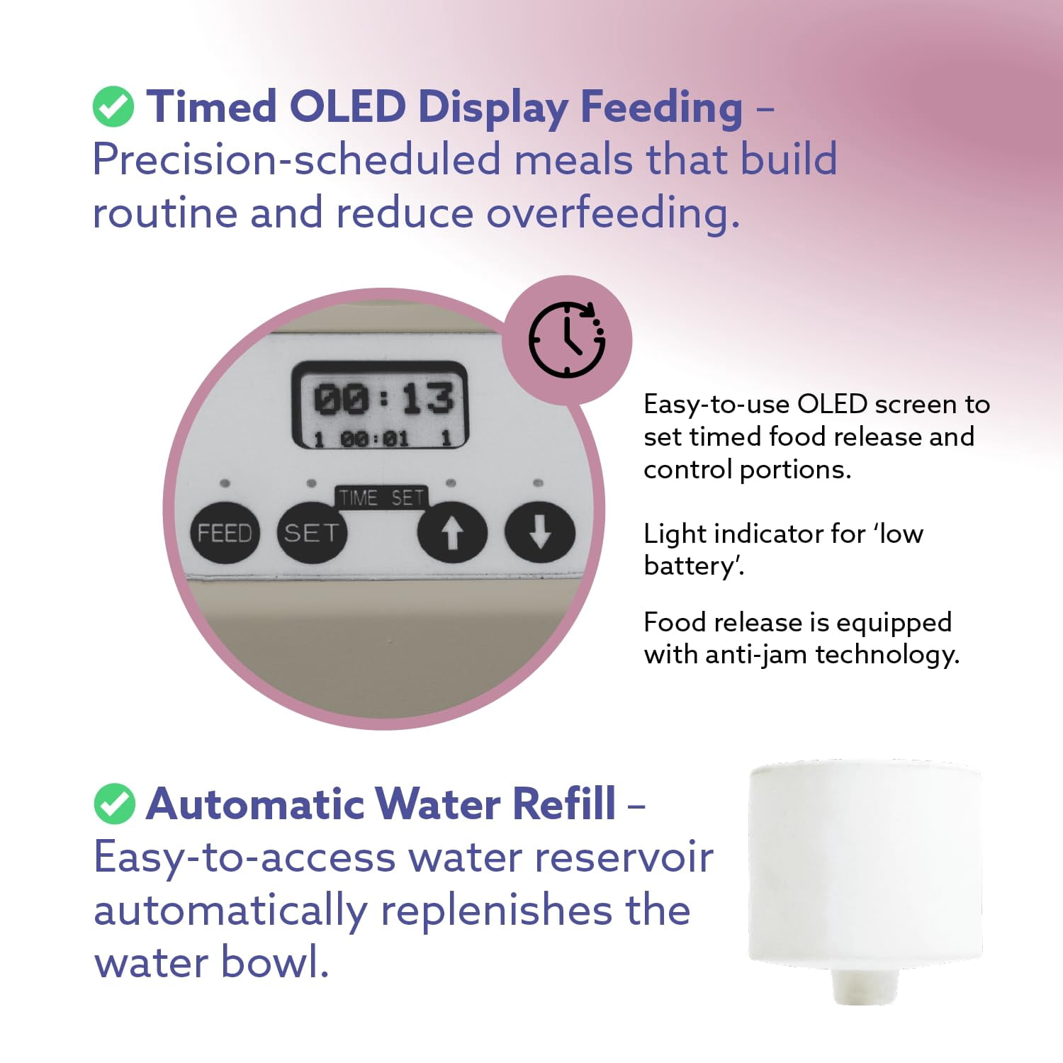 Feeding Friend® Automatic Dog & Cat Food Feeder with Water Dispenser –Smart Pet Feeder with Portion Control,OLED Display, Anti Jam Design, Battery Operated Dispenser for Small - (XS)  Pets 4-15 Taupe