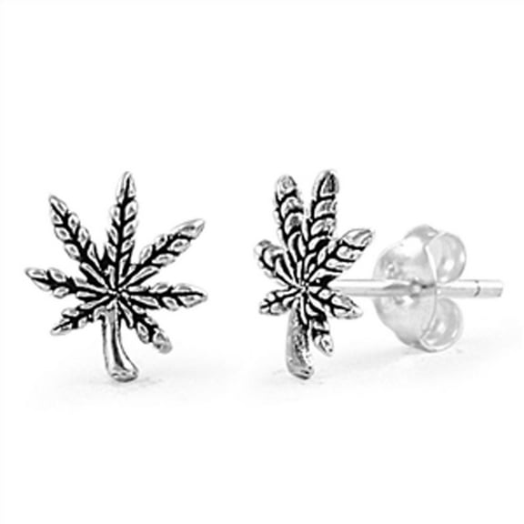 Marijuana Stud Earrings .925 Sterling Silver Jewelry Female Unisex