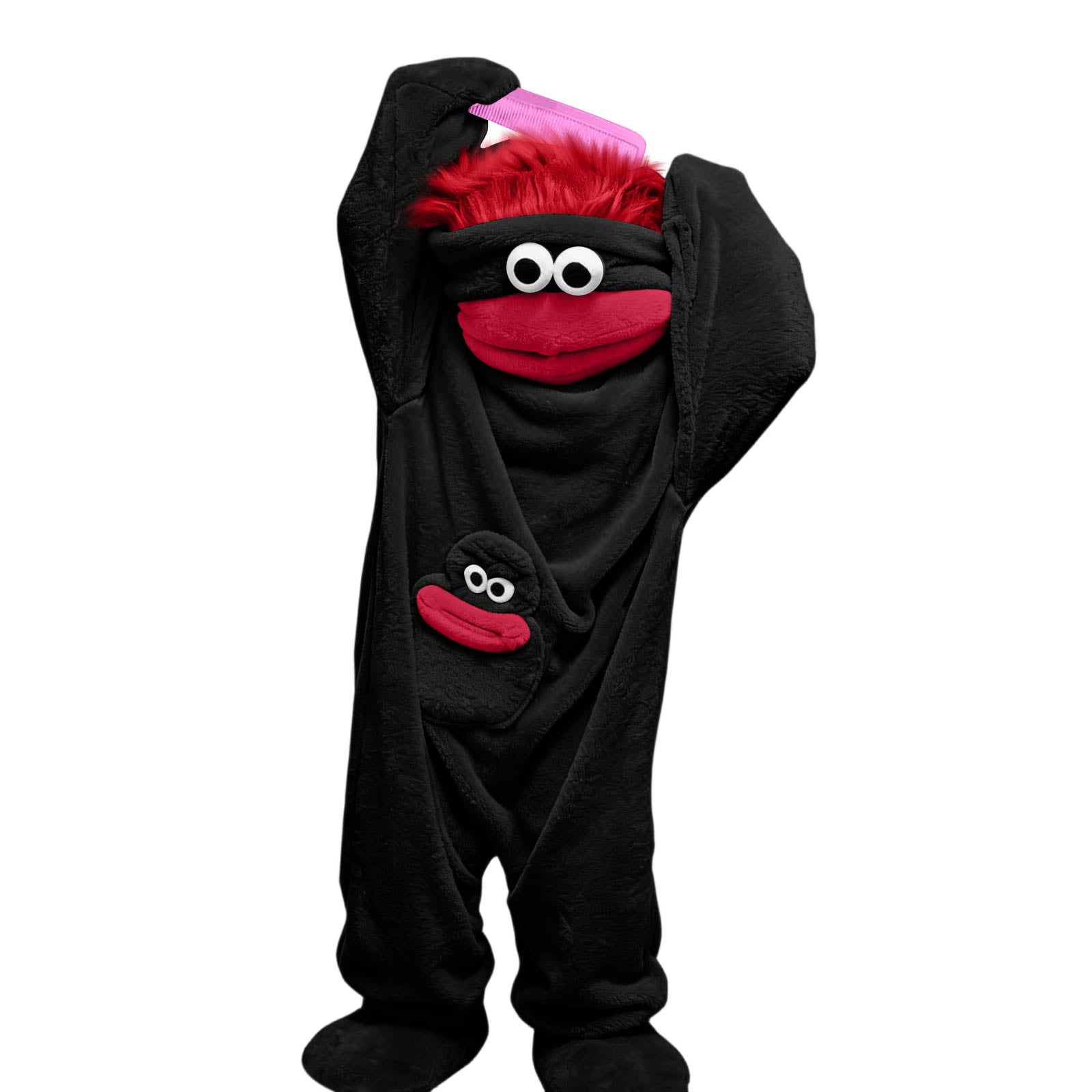 Funny Big Mouth Monster Onesie with Large Comb Prop Silly monster onesie Costume Onesie Pajamas with Matching Footwear for Adults Halloween Cosplay Cozy Outfit for Lounging & All Kinds of Theme
