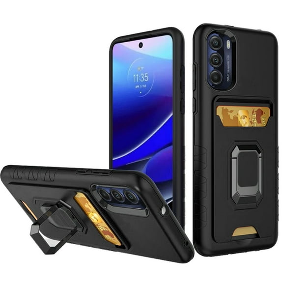For Motorola Moto G Stylus 5G 2022 Wallet Case Designed with Credit Card Holder & Kickstand Ring Heavy Duty Hybrid Cover ,Xpm Phone Case [ Black ]