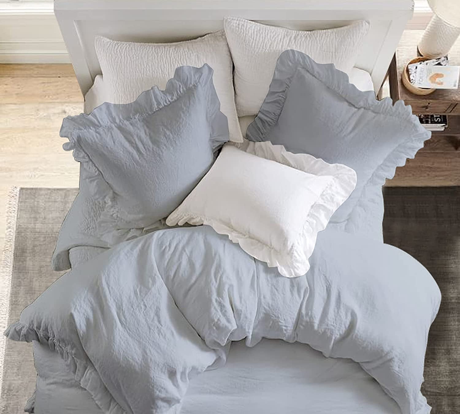 Delara Organic Cotton Duvet Set, 300 Thread Count, GOTS Certified, 3-Piece Ruffled Duvet cover with 2 Shams