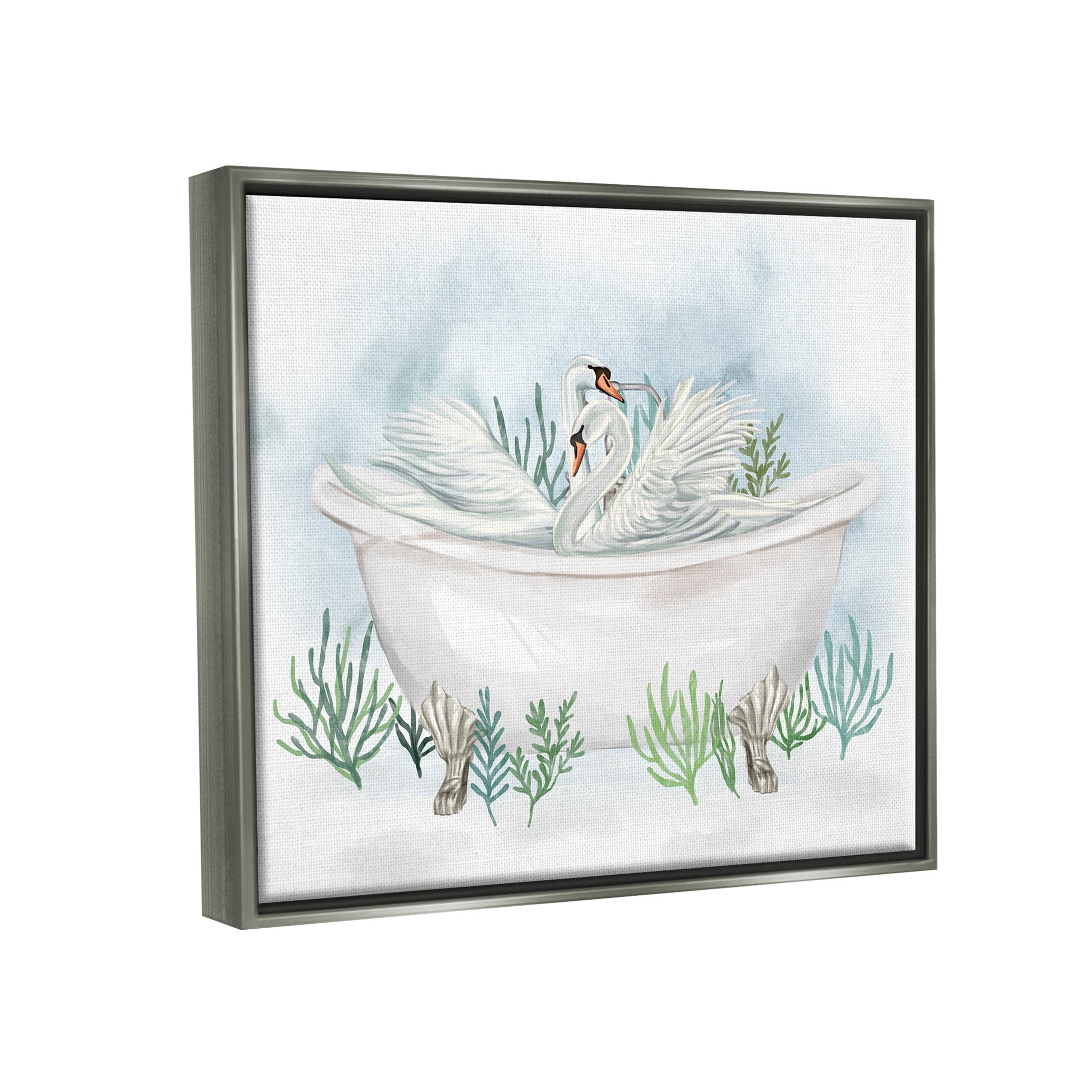 Swan Duo Bathtub Botanicals Animals & Insects Graphic Art Luster Gray Framed Art Print Wall Art