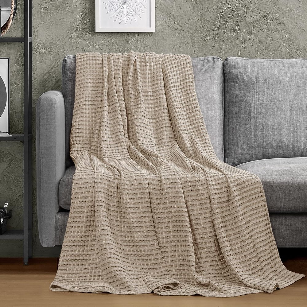 100 Cotton Waffle Weave Bed Blanket Soft Breathable and Lightweight Blanket for Season Perfect for Layering