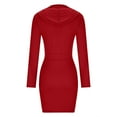 thumbnail image 3 of ShomPort Fall Tie Waist Short Dress Elegant Zipper V-Neck Long Sleeve Dress Solid Color Mini Dress, 3 of 6