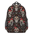 thumbnail image 3 of Skull and Bow Gothic Pattern Backpack for School, Cute School Bag with Adjustable Shoulder Straps and Padded Back, 16.9"x12.6"x5.9", 3 of 5