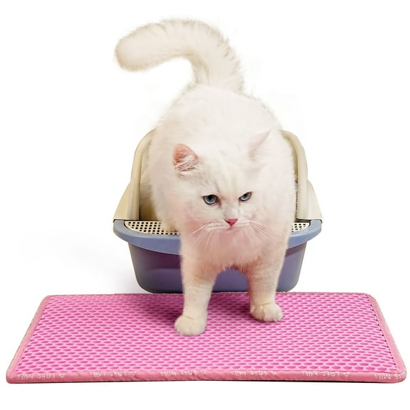 Cat Litter Mat, Kitty Litter Trapping Mat, Double Layer Mats with MiLi Shape Scratching design, Urine Waterproof, Easy Clean, Scatter Control 21" x 14" Pink