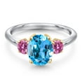 thumbnail image 3 of Gem Stone King 925 Silver and 10K Yellow Gold Swiss Blue Topaz and Pink Moissanite Engagement Ring for Women | 2.71 Cttw | Oval 9X7MM | Gemstone November Birthstone | Size 7, 3 of 6