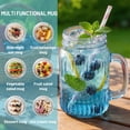 thumbnail image 6 of Mason Jar Drinking Glasses With Handle  6 Pack 16 Oz Vintage Embossed Blue Cups For Iced Coffee Juice Tea And Beer, 6 of 6
