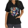 thumbnail image 3 of BiZtdJrK Mardi Gras Scrub Tops for Women Nursing Uniforms Casual V Neck Short Sleeve Tees Blouse Funny Printed Holiday Working Scrubs with Pockets Black XXL Clearance Sales Today Sales Prime, 3 of 6