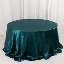 Efavormart 132 Inch Satin Round Tablecloth, Washable Linen Table Cover, Decorative Silky Fabric for Wedding, Party, Banquet Events - Teal Green