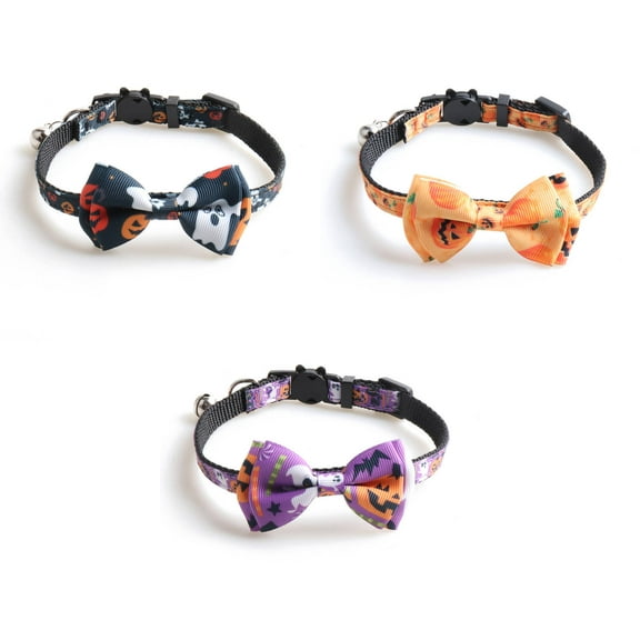 GASTROPOD 3Pcs Cat Collar,Festive Halloween Dog Collar,Adjustable Kitten Collar with Bow,Safe & Solid Nylon Pet Collar with Bell,Comfortable Halloween Cat Collar for Parties