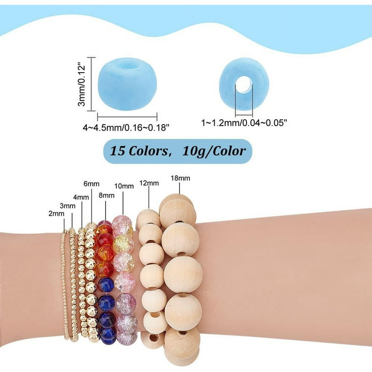 1500pcs Candy Color Seed Beads 15 Colors Glass Beads 6/0 4mm Waist Beads  Spacer Beads Tiny Glass Bead Kit for DIY Crafts Supplies Earrings Necklaces 