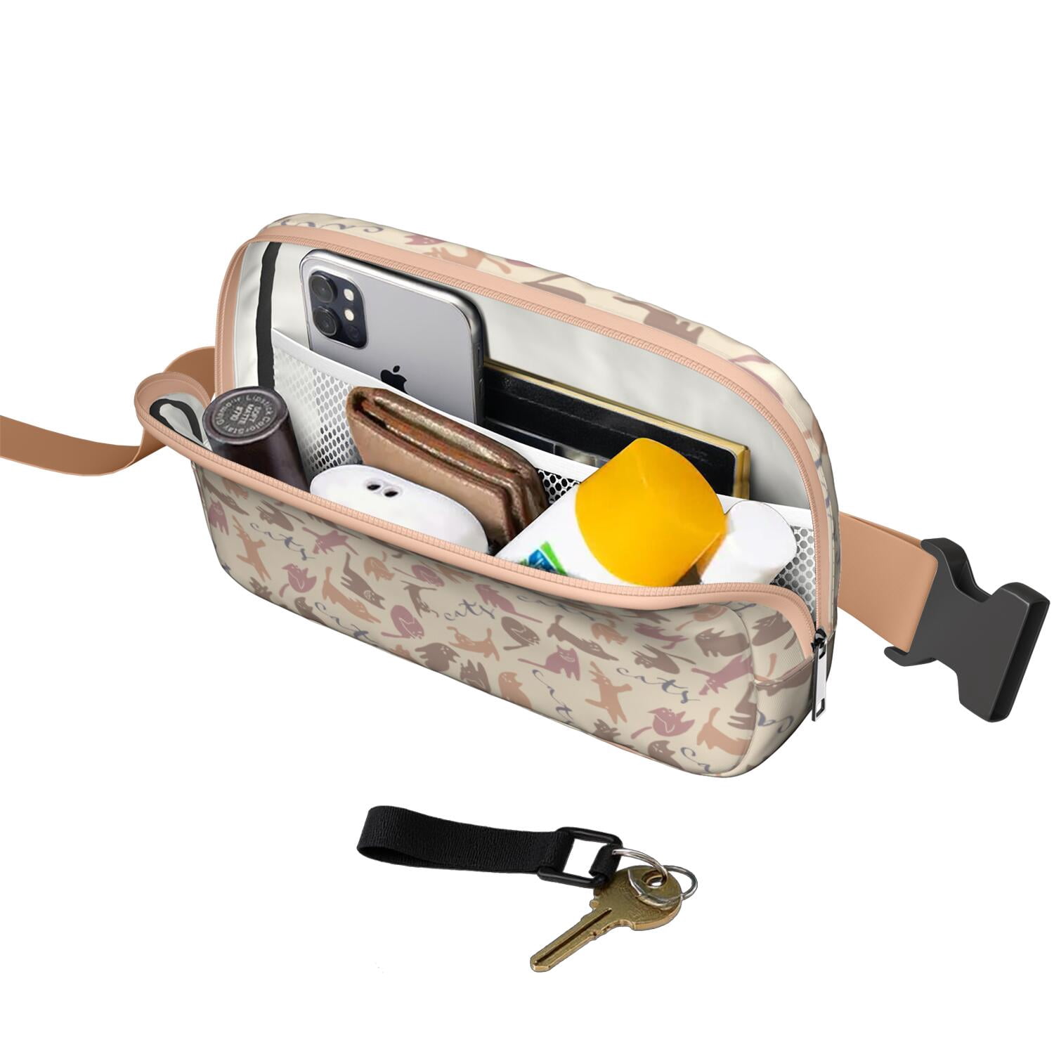 Adorable Cat Lover Crossbody Bag – Cute Pet Print Fanny Pack with Funny Design and Paw Pattern, Lightweight Waist Bag for Women