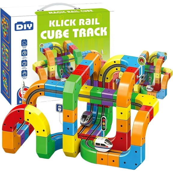 KlickRail Electric Train Set - 123pcs Complete 3D Magnetic Gravity-Defying Building System with Multiple Trains and Advanced Track Components