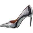 thumbnail image 3 of Schutz Lou Metallic Silver Snake-Embossed Slip On Pointed Toe High Heel Pumps (Silver, 8.5), 3 of 5