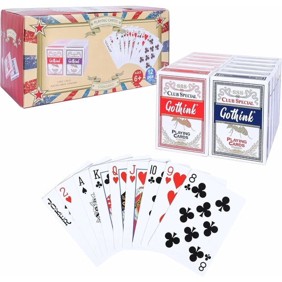 Fugocen Playing Cards, 12 Pack, Standard Index (Red & Blue)