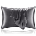 thumbnail image 1 of ZHAOCHENG Funda de almohada de seda satinada para cabello y piel, juego de 2 fundas de almohada de tamaño estándar en gris oscuro, funda de almohada súper suave con cierre de sobre (20 x 26 pulgadas), 1 of 5