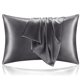 thumbnail image 1 of Funda de almohada de seda satinada para cabello y piel, juego de 2 fundas de almohada de tamaño estándar en gris oscuro, funda de almohada súper suave con cierre de sobre (20 x 26 pulgadas), 1 of 5