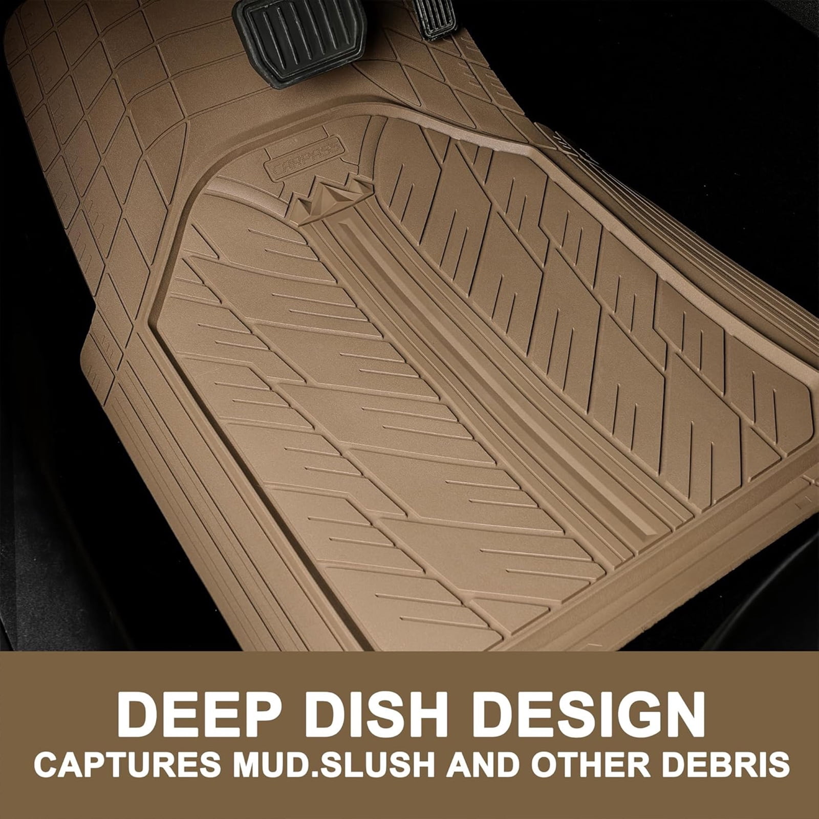 CAR GRAND Heavy Rubber Car Floor Mats, Deep Waterproof Car Mats All Weather, Universal Trim-to Fit Automotive Floor Mats for Car SUV Truck Van, Durable Floor Liners All Beige