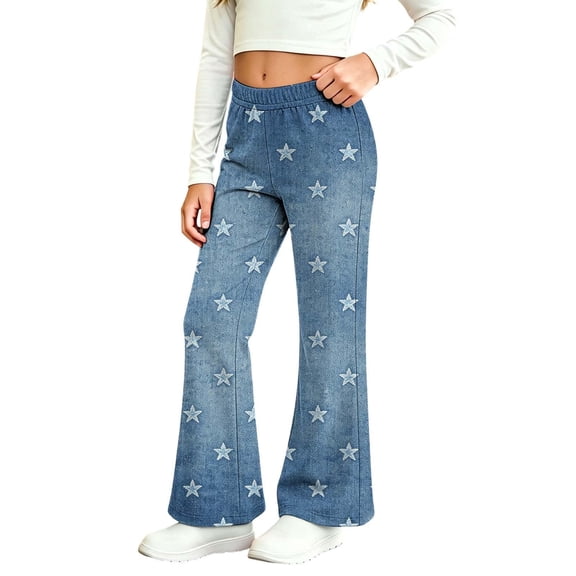 Glisme Toddler Girls Denim Pants Star Graphic Flared Leg Jeans High Waisted Fall Casual Girls Trousers Size 2-3 Y