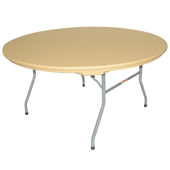 60 inch Rhino Resin Round Folding Table w/Umbrella Hole - Tan