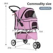 BestPet 3-Wheel Foldable Stroller, Waterproof, Travel-Ready, Ideal for Medium Pets, Pink.